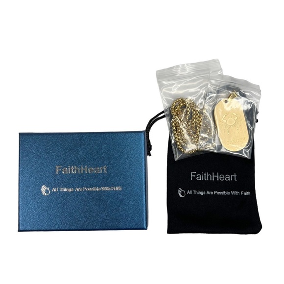 New FaithHeart Cancer Gold Tone Zodiac Dog Tag Rolo Chain Necklace - Picture 7 of 7